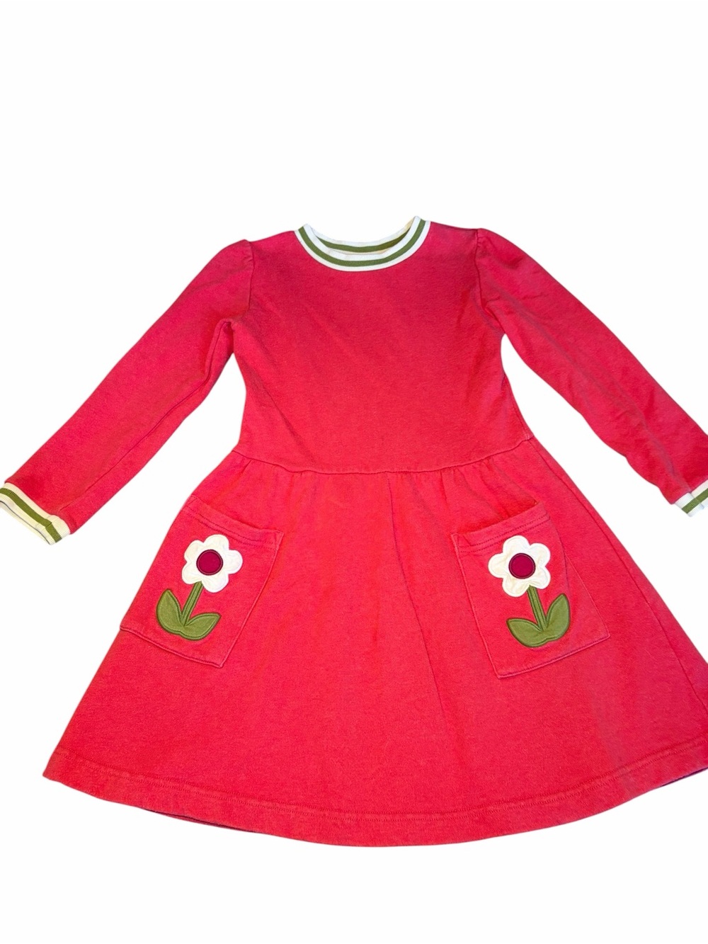 Mini Boden Girls 6-7Y Pink Flower Appliqué Sweatshirt Dress Pockets